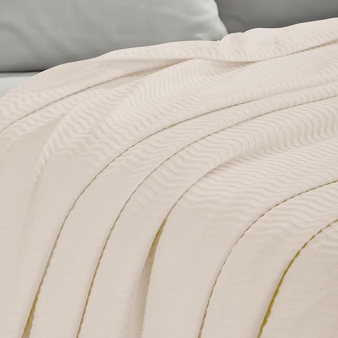 Superior JENA Cotton Blanket, for Picnic, Beach, Traveling or Camping, Bedroom Decor, Essentials, Cover for Bed, Couch, Lounging, Textured Jacquard, Modern Chevron Woven Blanket, Throw, Ivory