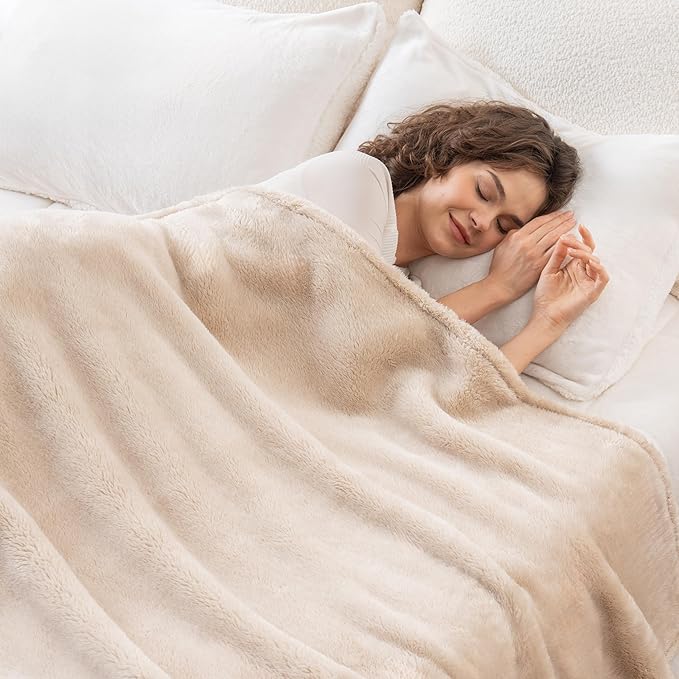 Berkshire Blanket Classic Extra-Fluffy Plush Twin Size Bed Blanket, Soft Fuzzy Long Hair for Couch Sofa, Chino Khaki, 60x92 Inches