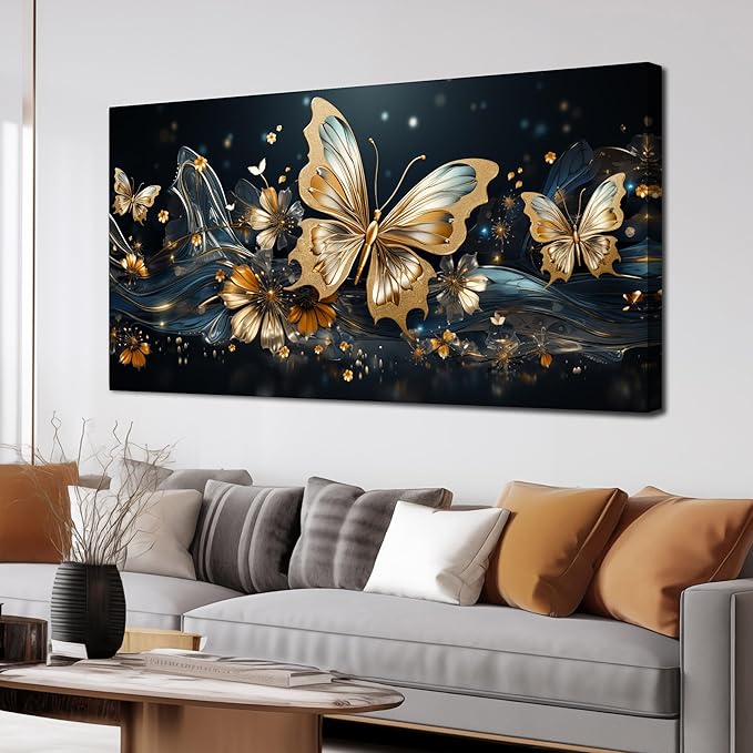 Gold Butterfly Wall Art Bedroom Teen Girl Room Decor Dorm Large Wall Art for Dorm Room Girl Ready to Hang 29 x 59 Inch