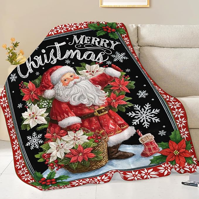 Santa Claus Blanket for Girls Women Boys Men Adults Kids Soft Cozy Fleece Merry Christmas Throw Blankets Gifts Warm Flannel Plush Lightweight Decor for Couch Bed Sofa 60"X50"