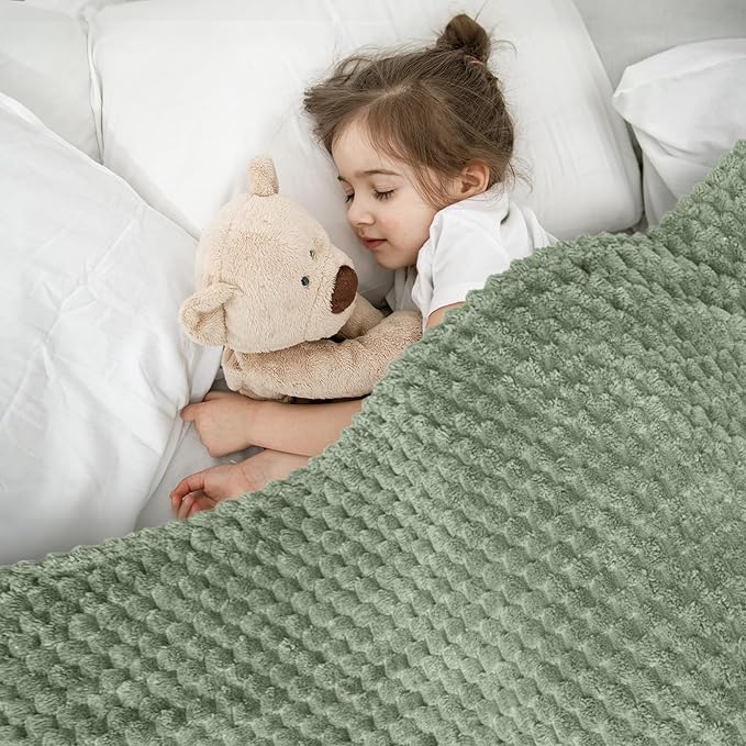 Vessia Flannel Fleece Throw Blanket, 3D Jacquard Sage Green Fuzzy and Warm Blanket for Couch, Sofa, Bed, 300GSM Super Soft Touch Cozy Home Decor for All Seasons (50x40 inches)