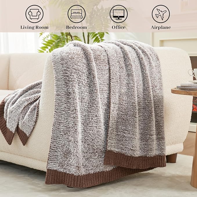 Amélie Home Knit Throw Blanket for Couch, Super Soft Fuzzy Cozy Throw, Giftable Knitted Blanket for Women Men, Birthday, Sofa Bed Living Room Decor, 60" x 80", Heather Brown