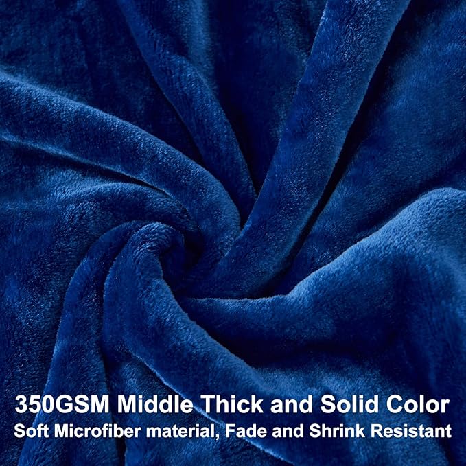 JYK Fleece Plush Blanket - 3.5 LB, 1 Ply Lightweight Korean Style Mink Blanket, Queen 79" x 91" - Super Soft, Warm & Cozy, Microfiber Bed Blanket for All Seasons, Navy