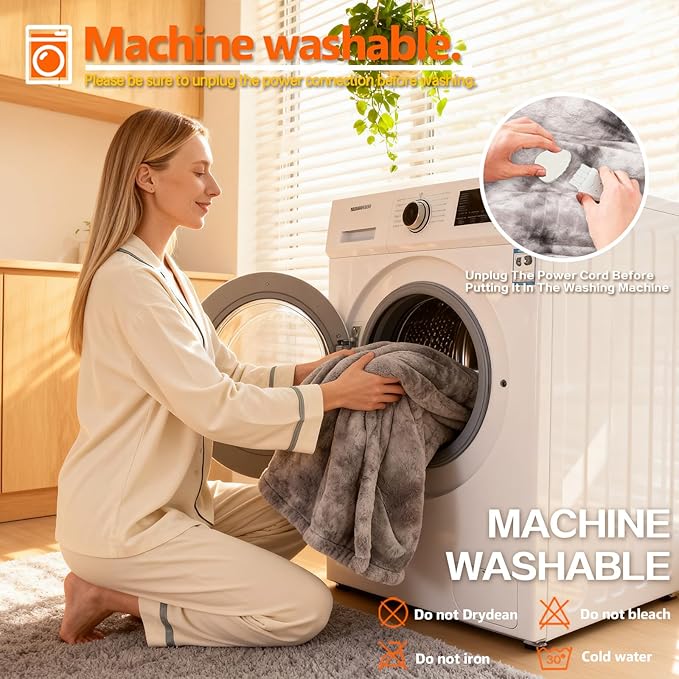 Electric Heated Blanket Throw 50''x60''Size Faux Fur Heating Blanket 10 Heating Settings, 1-8h Timer & Overheat Protection, Machine Washable, Soft Flannel and Sherpa Full Body Warmth
