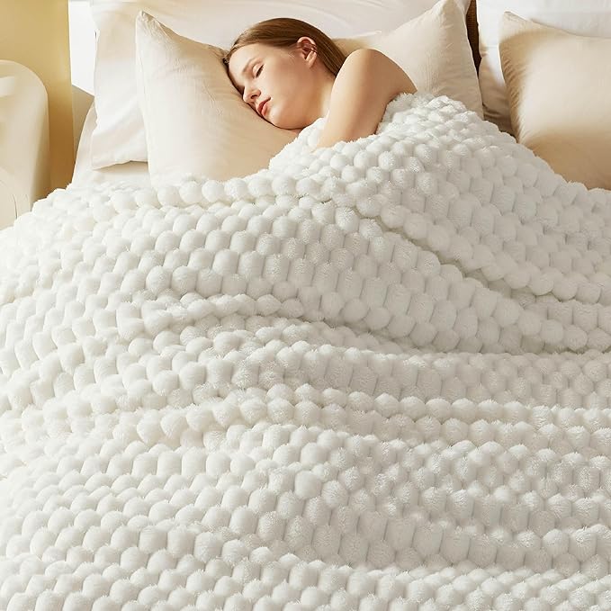 Bedsure GentleSoft Blankets Queen Size for Bed - 350GSM Super Soft Cozy Blanket for Women Men Girls as Gifts, Large Fuzzy Fleece Throw for Bedroom Home Decor, Off White, 90x90 Inches