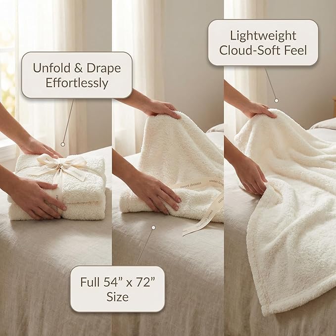 Unboxme Sweet Dreams Cloud Blanket – Luxury Soft Fluffy Fleece Throw Blanket – No Shedding, Plush Cozy Warm – Ivory