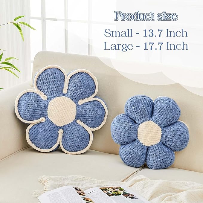 Kcvvcr Flower Pillow, Soft Flower Decorative Throw Pillow, Cute Daisy Flower Shaped Seating Floor Cushion Room Décor Plush Pillows for Sofa Couch Bed (17.7 Inch, Blue)