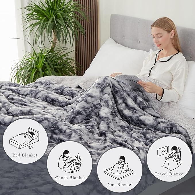 CHOSHOME Sherpa Fleece Blanket- Thick Warm Blanket for Winter, Soft Fuzzy Plush Blanket for Bed, Couch, Travel (Tie Dye Grey, Cal King 96" x 102")