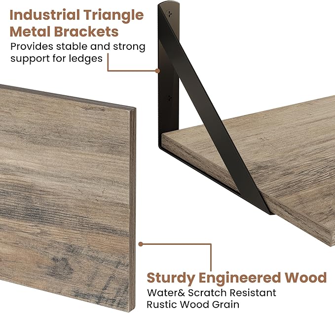 Axeman 40 Inch Floating Shelves | 8 Inch Deep Grey Wall Shelves Set of 2 | 39.4" W x 8" D Rustic Grey Wood Shelves for Bathroom Kitchen Living Room