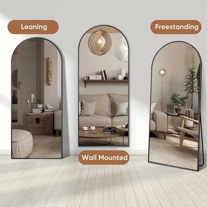 Full Length Mirror, 59"x18" Oversized Arched Mirror Large Standing Mirrors, Tall Mirrors Body Floor Mirror for Bedroom Living Room Aluminum Frame, Black
