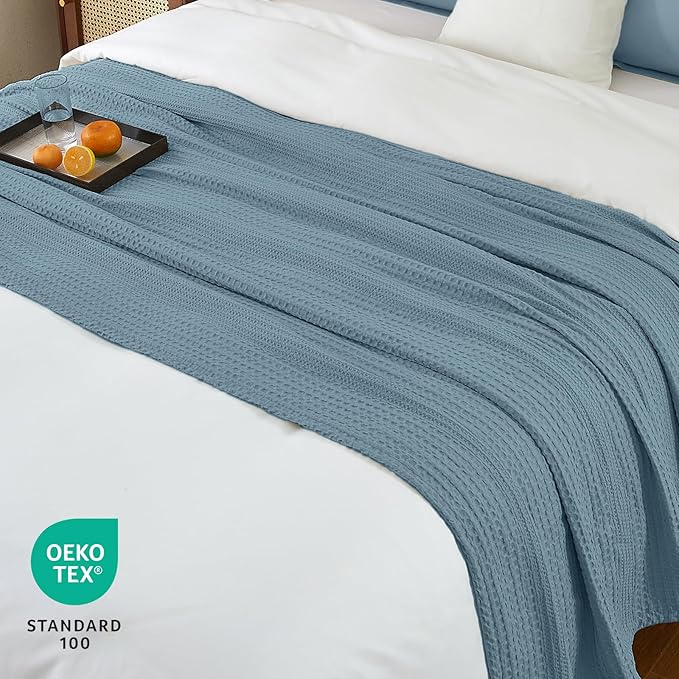 PHF Lightweight Waffle Weave Blanket Twin Size, Breathable & Ultra Soft, 66"x 90" Soft & Cozy Thin Blanket for All Season & Hot Sleepers, Bed, Home Decor - Stormy Blue