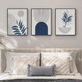 Framed Blue Boho Wall Art for Room Decor, 3 Piece Botanical Line Artwork for Walls, Mid Century Modern Blue Canvas Pictures Prints for Living Room Bedroom Hallway Office Apartment Wall Decor, 12x16 In