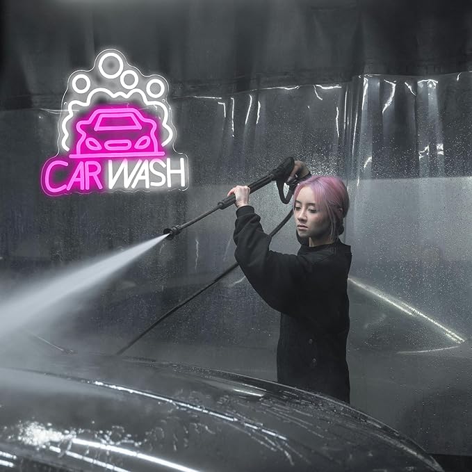 Car Wash Neon Sign for Wall Decor Car Neon Light Dimmable Sedan LED Light Sign for Party Gas Station Service Area Auto Repair Shop Car Show