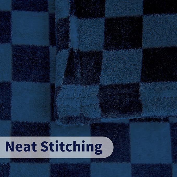 FY FIBER HOUSE Checkered Flannel Fleece Throw Blanket Soft Cozy Checkerboard Grid Print Chessboard Gingham Pattern Blankets for Bed Couch Sofa, 60"x80", Navy