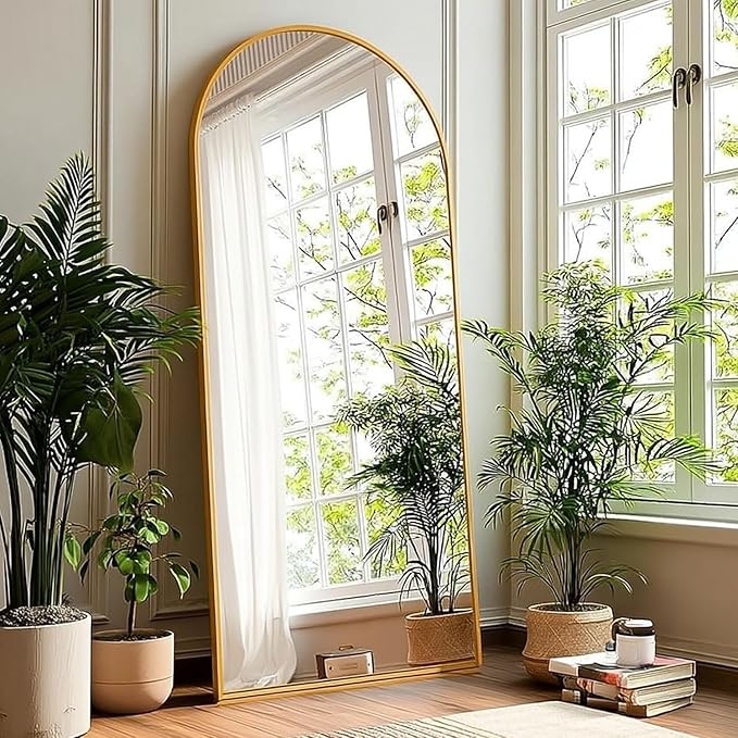 71x28 Inch Arched Floor Mirror - Full Length Gold Standing Mirror for Bedroom, Living Room, Dressing - Tall Leaner Mirror with Arch Design, Wall or Free-Standing Decor