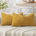 MIULEE Pack of 2 Gold Lumbar Throw Pillow Covers 20x12 Inch Mustard Yellow Summer Modern Boho Decorative Pillow Covers Soft Chenille Farmhouse Cushion Covers for Home Decor Couch Bed Sofa Living Room