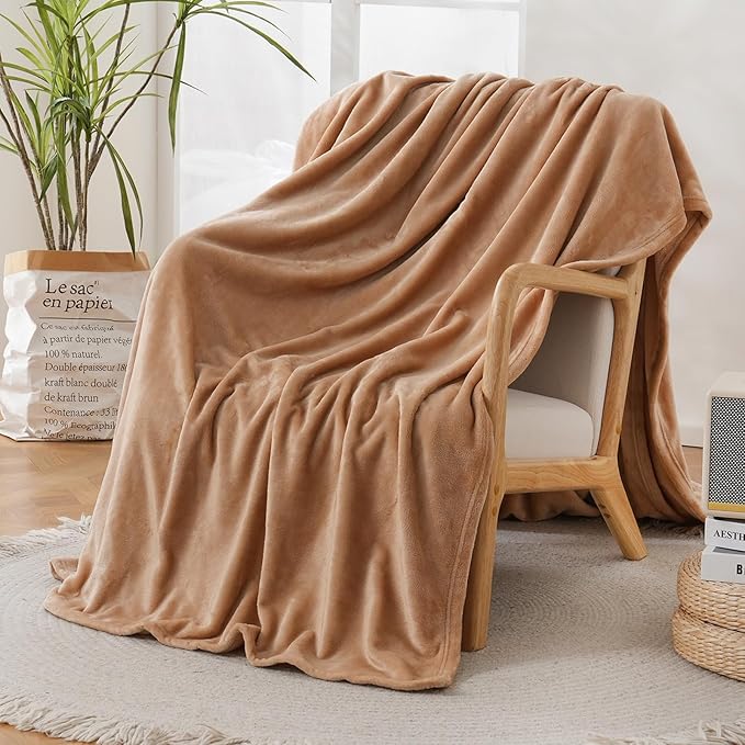 Twin Fleece Blankets for Women, Silky Flannel Fuzzy Blanket for All Season, Cozy Lightweight Blanket for Couch, Bed, Sofa, 60" x 80", Camel, Twin