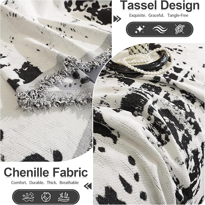 HANDONTIME Abstract Couch Cover for Dogs White and Black Couch Cover Blanket for 2 Cushion Sofa Modern Aesthetics Sofa Covers Washable Pet Friendly Chenille Pet Protector Furniture Covers, 71" X 118"