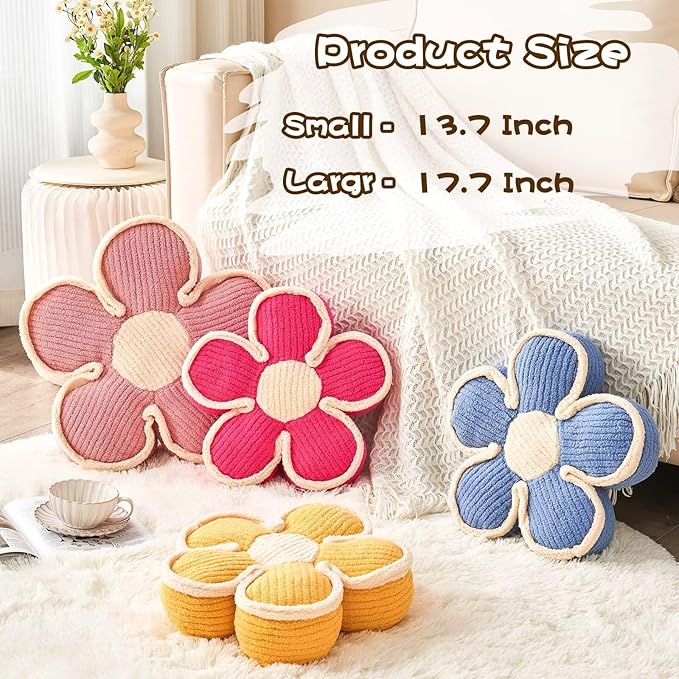 Kcvvcr Soft Flower Shaped Floor Cushion, Decorative Throw Pillow, Cute Seating Cushion, Plush Pillows for Sofa Couch Bed (17.7 Inch, Hot Pink)