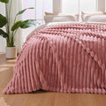 Lotus Karen Fluffy Faux Fur Throw Blanket for Couch Bed, Large 650GSM King Size Cozy Soft Warm Rabbit Fur Striped Pink Blanket for Women, Luxury Throw for Gift Home Decor (Pink, 104x90 Inch)