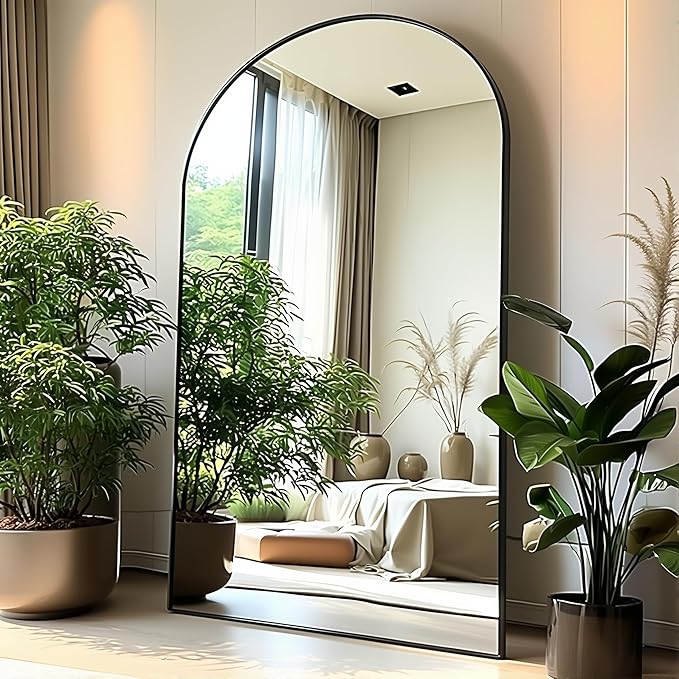 Full Length Floor Mirror, 91x46 Inch Oversized Arched Standing Mirror in Black for Bedroom, Living Room, Dressing Room - Elegant Freestanding Leaning Mirror Decor