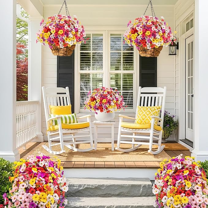 MACTING 36 Bundles Artificial Flowers for Outdoors UV Resistant Fake Flowers Faux Plastic Plants No Fade for Planters Window Patio Porch Home Garden Indoor Outside Spring Decorations(Mix Color-1)