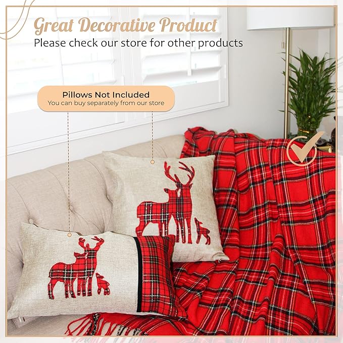 Plaid Throw Blanket, Classic Farmhouse Style Holidays Christmas Lightweight Decoractive Cashmere Like Ultra-Soft – Ideal for Living Room, Bed, Couch, Travelling, Gift for Her (Red Multi, 50"x60")