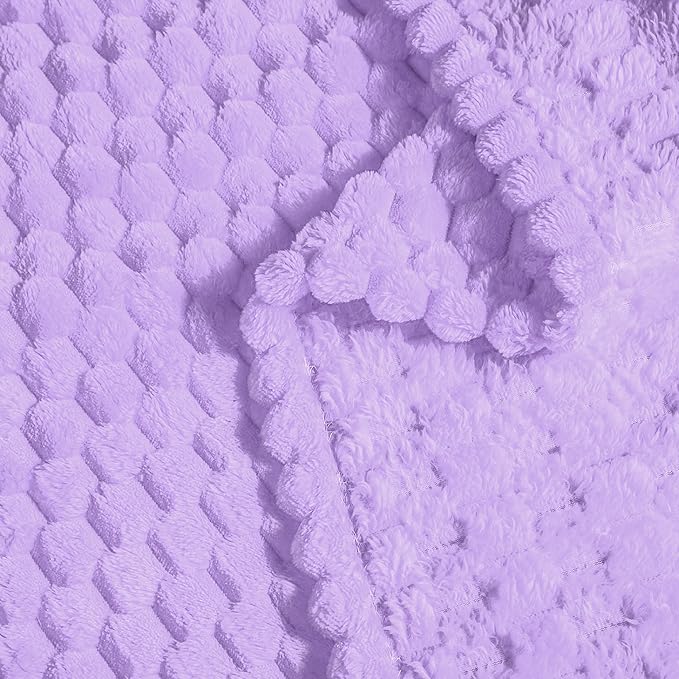 Vessia Flannel Fleece Twin Size Blanket(60x80 inch), 3D Jacquard Light Purple Fuzzy and Warm Blanket for Couch, Sofa, 300GSM Super Soft Touch Cozy Lightweight Bed Decor for All-Season