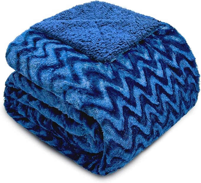 Whale Flotilla Faux Fur Sherpa Throw Blanket for Couch Sofa, Cozy Reversible Fuzzy Fluffy Plush Throws for All Season, Warm and Soft, 50x60 Inch, Royal Blue