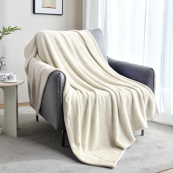 SOCHOW Flannel Fleece Blanket Twin Size, All Season Lightweight Super Soft Cozy Blanket for Bed or Couch, Linen, 60x80 inches