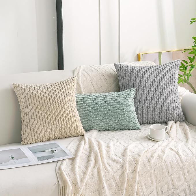 Set of 4 Grey Decorative Throw Pillow Covers 20x20 Inch Corduroy Pillow Covers for Bed Couch Sofa Living Room Soft Square Cushion Cases