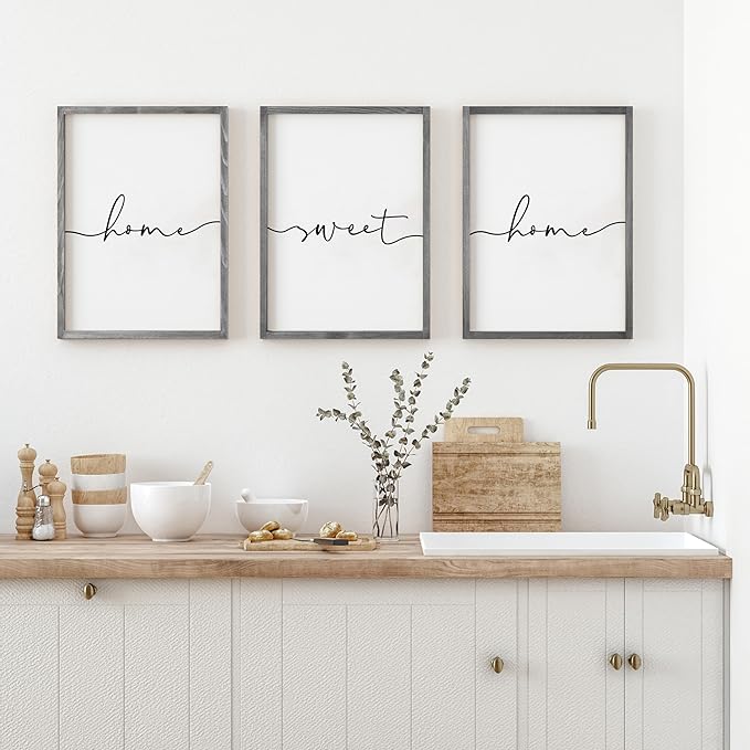 Set of 3 Framed Farmhouse Home Sweet Home Sign Above Bed Wall Decor for Bedroom Decor Wall Art Wood Signs