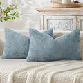 MIULEE Pack of 2 Coastal Blue Lumbar Throw Pillow Covers 20x12 Inch Summer Modern Boho Accent Decorative Pillow Covers Soft Chenille Farmhouse Cushion Covers for Home Couch Decor Bed Sofa Living Room