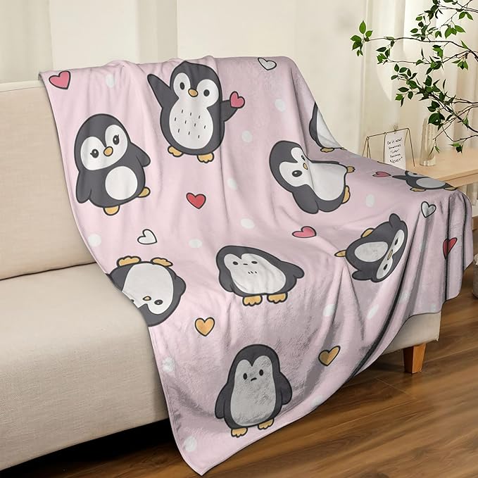 Penguin Throw Blanket Soft Warm Cozy Cute Penguins Blankets Fuzzy Plush Fleece Penguin Blanket Gifts for Couch Bed Sofa Home Decor 40''X50''