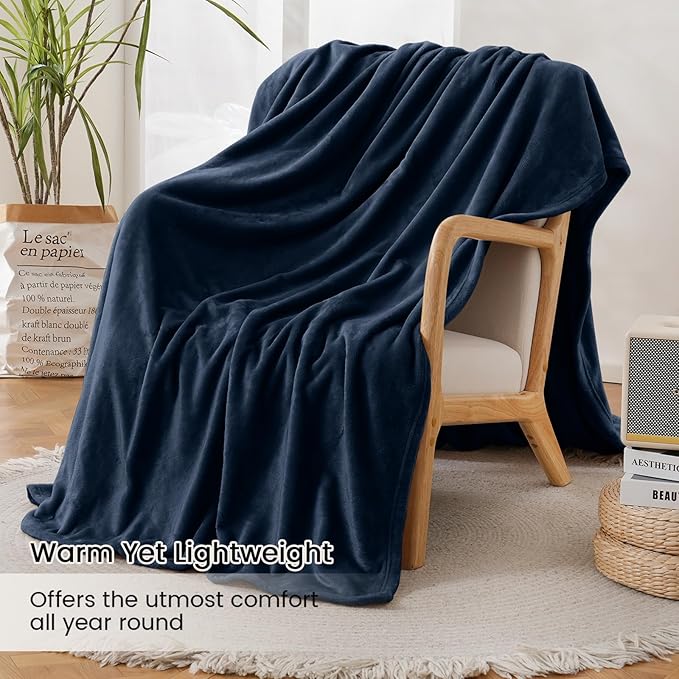Twin Fleece Blankets for Women, Silky Flannel Fuzzy Blanket for All Season, Cozy Lightweight Blanket for Couch, Bed, Sofa, 60" x 80", Navy Blue, Twin