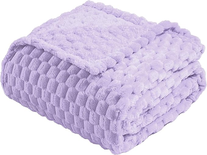 Vessia Flannel Fleece Throw Blanket(50x70 inch), 3D Jacquard Light Purple Fuzzy and Warm Blanket for Couch, Sofa, Bed, 300GSM Super Soft Touch Cozy Lightweight Lilac Throw for All-Season Home Decor