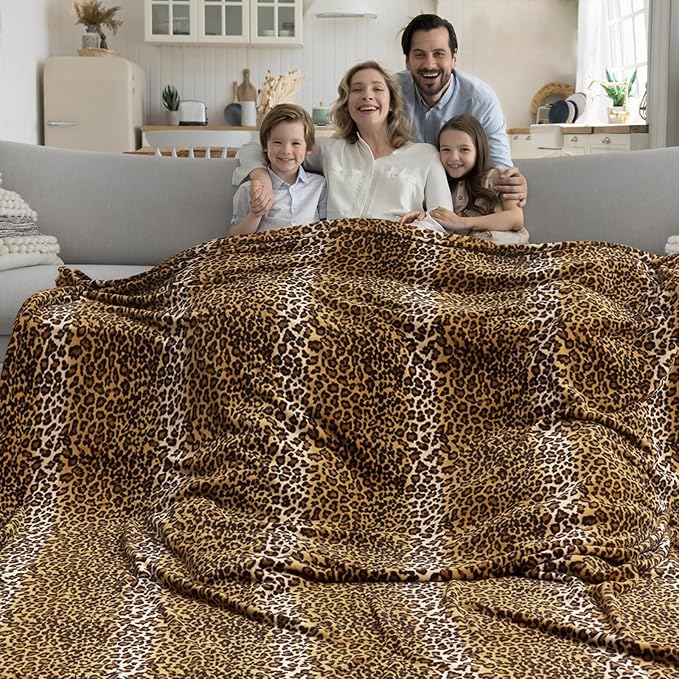 Fleece Queen Size Super Soft Cozy Leopard Print Blanket for Couch Bed, Cheetah Print Blanket for All Seasons 90"x90" (Dark Brown)