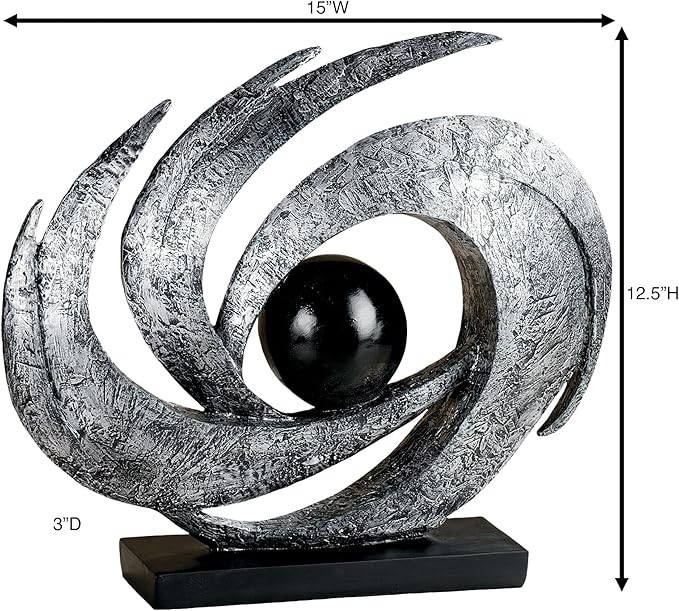 Touch of Class Contemporary Earths Motion - Antique Silver - Table Sculpture Art Decor - Modern Abstract Aesthetic, Swirling Design, Orb Center - Made of Resin, 12 Inches High, 15 Inches Wide