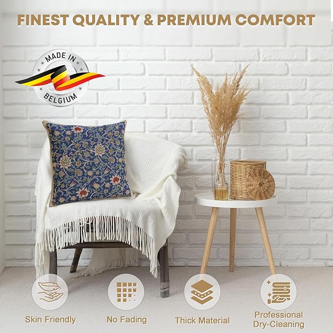 Charlotte Home Furnishings Throw Pillow Covers 16x16 in Royal Blue Decorative Couch Pillow Covers Boho Decor European Tapestry Cushion Cases Living Room Cozy Home Decor Jacquard Woven Soft Cotton
