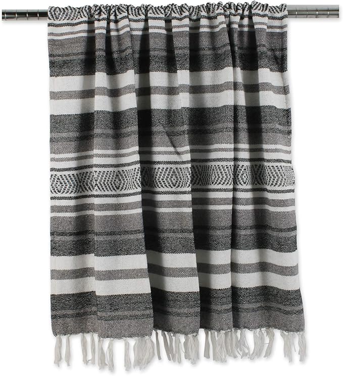 DII Farmhouse Woven Throw, 50x60 with 3" Fringe, Black
