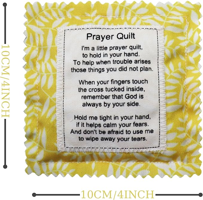 Mini Prayer Quilt with Cross Inside Vintage Pocket Scripture Prayer Quilt Squares Sympathy Christian Gifts for Women Pastor Appreciation Father's Day Graduates Gifts (Yellow)