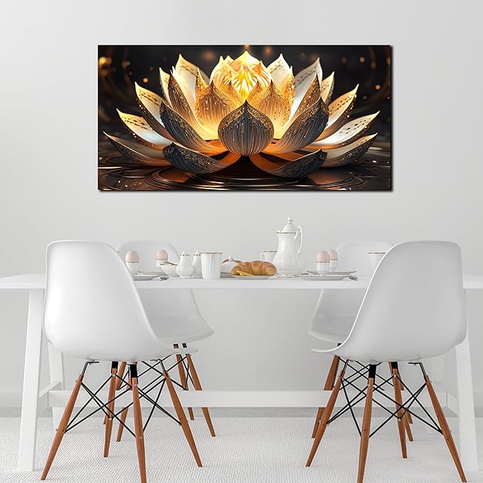 Lotus Flower Pictures Wall Decor for Bedroom Gold Room Wall Decor for Women Modern Canvas Prints Wall Art Size 24 x 48 Inch
