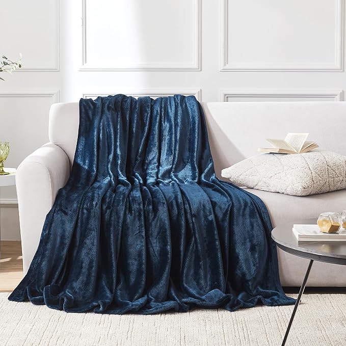 Hansleep Flannel Fleece Throw Blanket Twin Size, Super Soft Fluffy Bed Plush Blanket Throw, Luxury Fuzzy Cozy Couch Blanket for All Seasons, Navy Blue, Twin 60x80