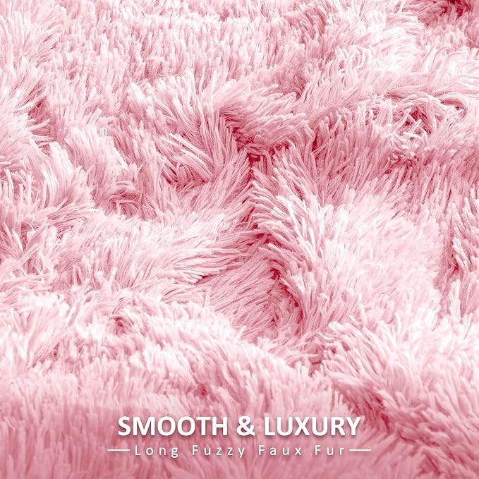 Pawque Blankets Queen Size for Bed - Sherpa Fleece Faux Fur Fluffy Blanket for Women Men, Luxury Super Soft Decorative Throw for Sofa Couch Chair, Bright Pink 90x90 inches