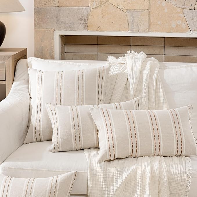 Hckot Throw Pillow Covers 16x16 Set of 2 Tan Pillow Covers Farmhouse Decorative Pillows Textured Linen Square Cushion Covers for Sofa Couch Bed Living Room Decor(Tan)