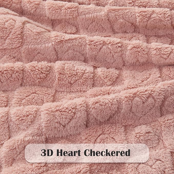 NEWCOSPLAY Super Soft Throw Blanket Pink Premium Silky Flannel Fleece 3D Heart Checkered Lightweight Bed Blanket All Season Use (Pink Heart, Throw(50"x70"))