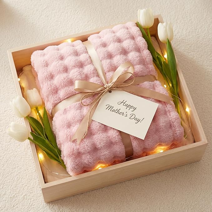Bedsure 3D Fleece Bubble Blanket for Couch - GentleSoft Pink Twin Blanket for Sofa Bed Room Decor - Luxury Soft Cozy Gifts for Grilfriend, Lightweight, All Seasons, Pink, 60"×80"