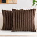 Aegero Pack of 2 Faux Fur Fall Throw Pillow Covers 24x24 Inch, Soft Plush Striped Neutral Couch Pillow Cover, with Velvet Back Modern Home Decor for Sofa Living Room Couch Bed Dark Coffee