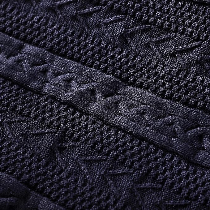 Longhui bedding Acrylic Cable Knit Sherpa Throw Blanket - Thick, Soft, Big, Cozy Navy Knitted Fleece Blankets for Couch, Sofa, Bed - Large 50 x 63 Inches Navy Blue Coverlet All Season