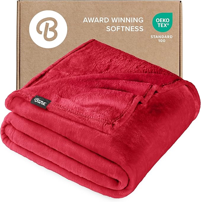 Bare Home Fleece Blanket - King Size - Ultra-Soft Lightweight for Bed, Sofa, and Couch - Luxury Microplush - Cozy Warm Blanket (King, Red)